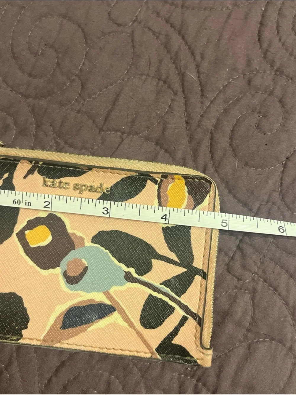 Kate Spade Cameron Paper Romse 5” Card Holder Zip Wallet Key Ring